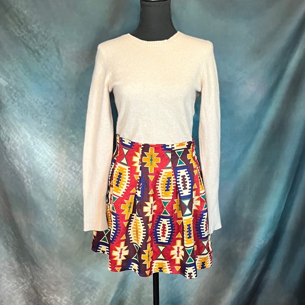 Sweet Rain Geometric Print Mini Skirt Pleated‎ Southwest Print Size Large